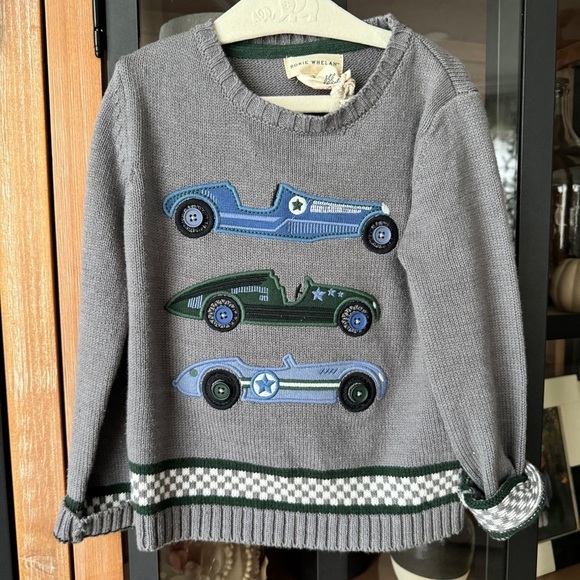 NWT Race Cars appliqué sweater chunky knit toddler boys two fast embroidered - Picture 1 of 5